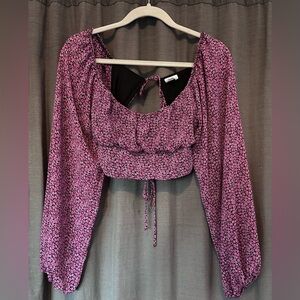 Pink floral crop top blouse